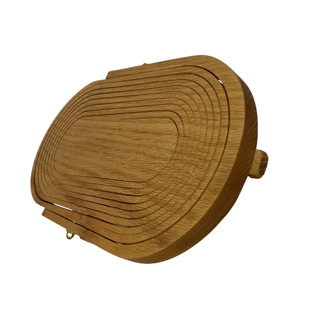 Handcrafted Oak Wood Collapsible Spiral Basket Folding Trivet Fruit Bowl 12in